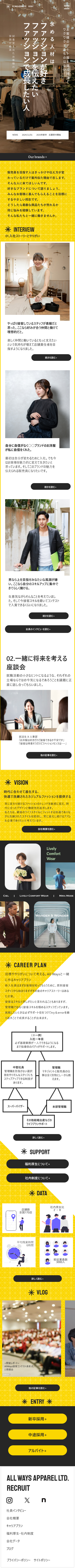 アパレルサイト２のモバイル版デザイン